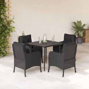 vidaXL Set mobilier de grădină cu perne, 5 piese, negru, poliratan imagine