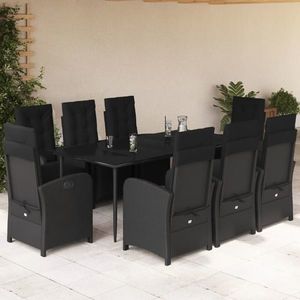 vidaXL Set mobilier de grădină cu perne, 9 piese, negru, poliratan imagine