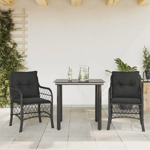 vidaXL Set bistro cu perne, 3 piese, negru, poliratan imagine