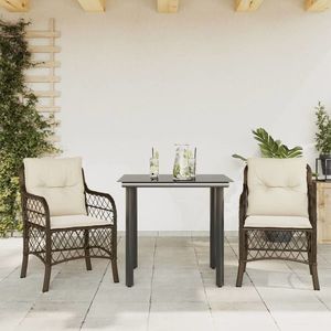 vidaXL Set bistro cu perne, 3 piese, maro, poliratan imagine