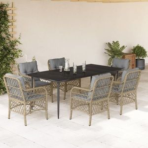 vidaXL Set mobilier pentru grădină, 7 piese, cu perne, bej, poliratan imagine