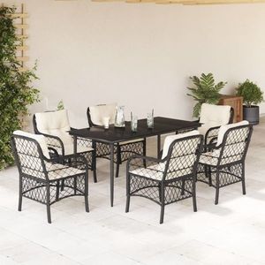 vidaXL Set mobilier de grădină cu perne, 7 piese, negru, poliratan imagine