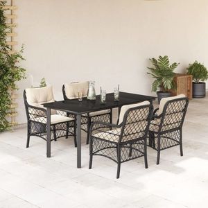 vidaXL Set mobilier de grădină cu perne, 5 piese, negru, poliratan imagine