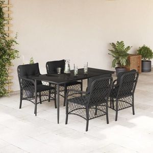 vidaXL Set mobilier de grădină cu perne, 5 piese, negru, poliratan imagine