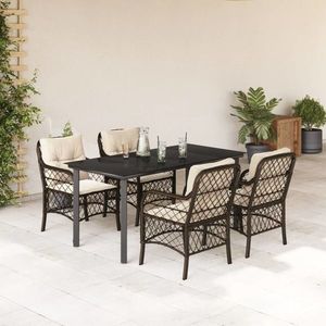 vidaXL Set mobilier de grădină, 5 piese, cu perne, maro, poliratan imagine