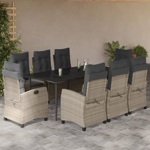 vidaXL Set mobilier grădină cu perne, 9 piese, gri deschis, poliratan imagine