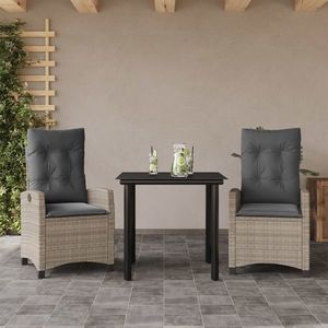 vidaXL Set mobilier de grădină cu perne, 3 piese, gri deschis, poliratan imagine