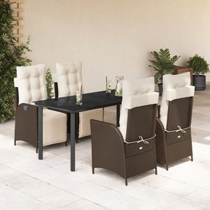 vidaXL Set mobilier de grădină, 5 piese, cu perne, maro, poliratan imagine