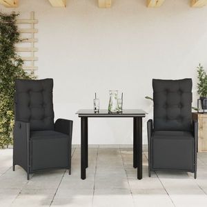 vidaXL Set mobilier de grădină cu perne, 3 piese, negru, poliratan imagine