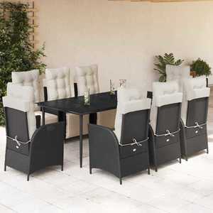 vidaXL Set mobilier de grădină cu perne, 9 piese, negru, poliratan imagine