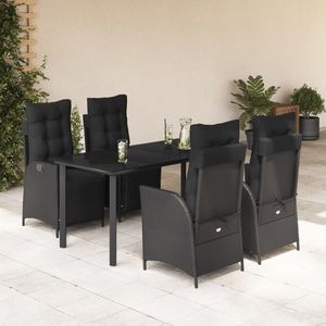 vidaXL Set mobilier de grădină cu perne, 5 piese, negru, poliratan imagine
