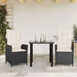vidaXL Set mobilier de grădină cu perne, 3 piese, negru, poliratan imagine