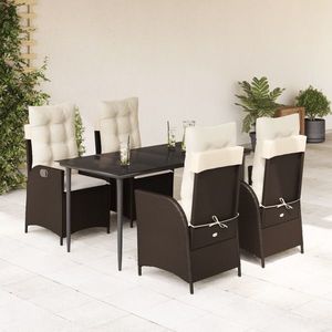 vidaXL Set mobilier de grădină, 5 piese, cu perne, maro, poliratan imagine