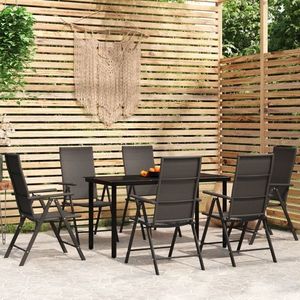 vidaXL Set de servit masa pentru grădină, 7 piese, negru imagine