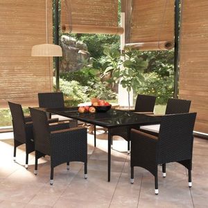 vidaXL Set de masă pentru grădină, 7 piese, cu perne, negru imagine
