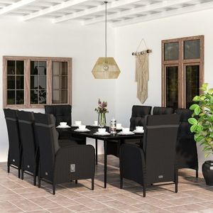 vidaXL Set mobilier de grădină cu perne, 9 piese, negru imagine