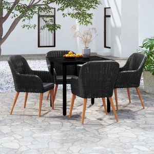 vidaXL Set masă pentru grădină, 5 piese, cu perne, negru imagine