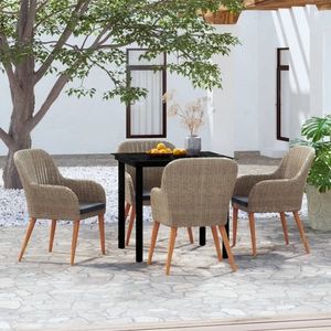 vidaXL Set de servit masa pentru grădină, 5 piese, cu perne, maro imagine