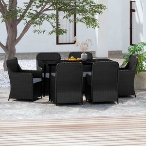 vidaXL Set de masă pentru grădină, 7 piese, cu perne, negru imagine