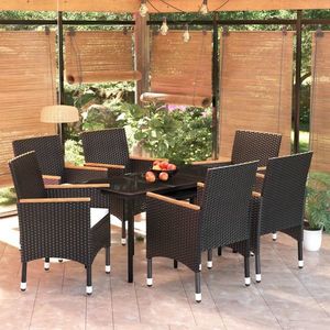 vidaXL Set de masă pentru grădină, 7 piese, cu perne, negru imagine