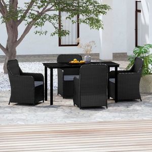 vidaXL Set masă pentru grădină, 5 piese, cu perne, negru imagine