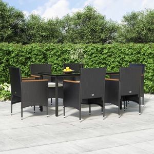vidaXL Set de masă pentru grădină, 7 piese, cu perne, negru imagine