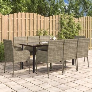 vidaXL Set mobilier de grădină cu perne, 9 piese, negru/gri, poliratan imagine