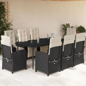 vidaXL Set mobilier de grădină cu perne, 9 piese, negru, poliratan imagine