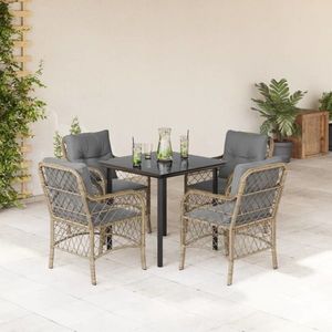 vidaXL Set mobilier pentru grădină, 5 piese, cu perne, bej, poliratan imagine
