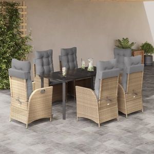 vidaXL Set de masă pentru grădină, 7 piese, cu perne, bej, poliratan imagine