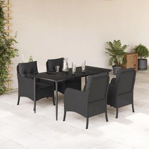 vidaXL Set mobilier de grădină cu perne, 5 piese, negru, poliratan imagine