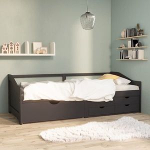 vidaXL Pat de zi cu 3 locuri cu sertare, gri, 90x200 cm lemn masiv pin imagine
