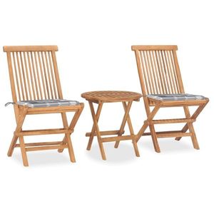 vidaXL Set mobilier exterior pliabil cu pernă, 3 piese, lemn masiv tec imagine