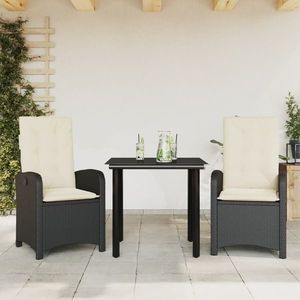 vidaXL Set mobilier de grădină cu perne, 3 piese, negru, poliratan imagine