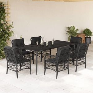 vidaXL Set mobilier de grădină cu perne, 7 piese, negru, poliratan imagine