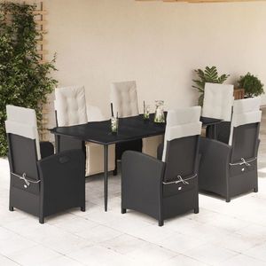 vidaXL Set mobilier de grădină cu perne, 7 piese, negru, poliratan imagine