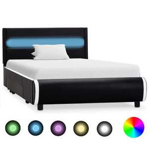 vidaXL Cadru de pat cu LED, negru, 100 x 200 cm, piele ecologică imagine