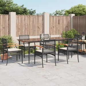 vidaXL Set mobilier de grădină cu perne, 7 piese, negru, poliratan imagine