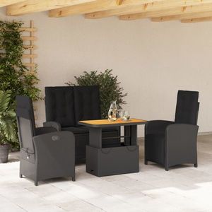 vidaXL Set mobilier de grădină cu perne, 4 piese, negru, poliratan imagine