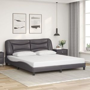 vidaXL Cadru de pat cu tăblie, gri, 180x200 cm, piele ecologică imagine