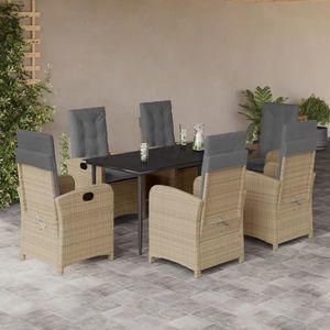 vidaXL Set mobilier pentru grădină, 7 piese, cu perne, bej, poliratan imagine