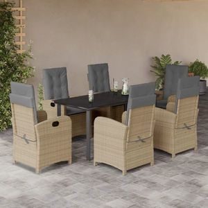 vidaXL Set mobilier pentru grădină, 7 piese, cu perne, bej, poliratan imagine