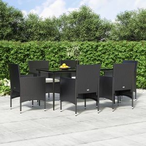vidaXL Set de masă pentru grădină, 7 piese, cu perne, negru imagine