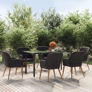 vidaXL Set de masă pentru grădină, 7 piese, cu perne, negru imagine