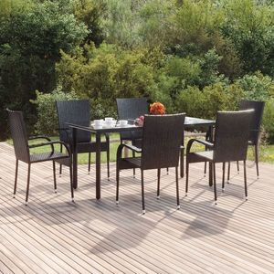 vidaXL Set mobilier de grădină, 7 piese, negru, poliratan imagine