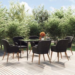 vidaXL Set de masă pentru grădină, 7 piese, cu perne, negru imagine