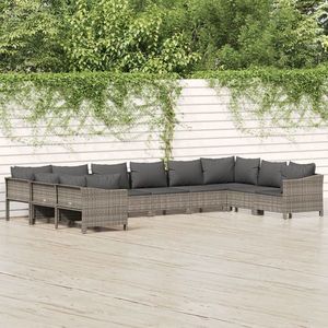 vidaXL Set mobilier de grădină cu perne, 10 piese, gri, poliratan imagine