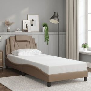 vidaXL Cadru de pat cu tăblie, cappuccino, 90x190 cm, piele ecologică imagine