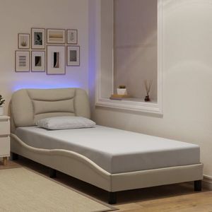 vidaXL Cadru de pat cu lumini LED, crem, 90x200 cm, textil imagine