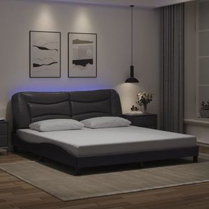 vidaXL Cadru de pat cu lumini LED, gri, 180x200 cm, piele ecologică imagine